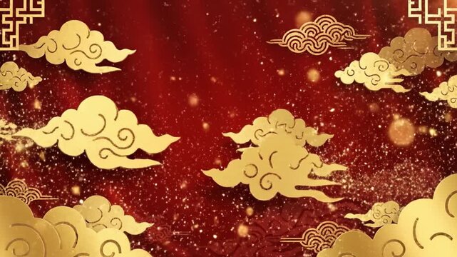 Chinese new year festival background red cloud gold pattern glitter luxury celebration design for greeting card banner poster joyful atmosphere elegant oriental holiday decoration