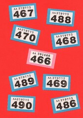 Vintage raffle tickets on a bright coloured background with one highlighted in a different colour.