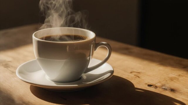湯気が静かに立ち上るホットコーヒーのシネマグラフ