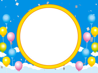 正月, 年賀状, 空, 雲, フレーム, 紙吹雪, 青空, 干支, 風景, 年賀, 新年, 自然, かわいい, 素材, 枠, 背景,