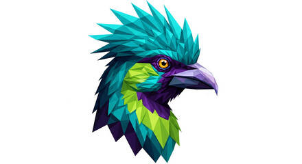 Obraz premium Graphic of a bird head in polygonal style, featuring blue, green and purple hues. Symbolizes art, wildlife, and geometric designs, perfect for modern concept