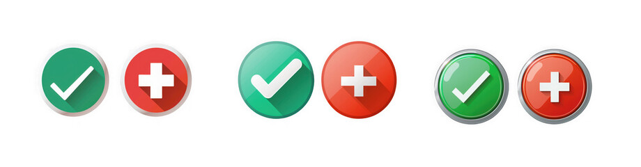 Fototapeta premium Green Check Mark and Red Plus Icons with Shadow Effects, Web Design Elements isolated on transparent background