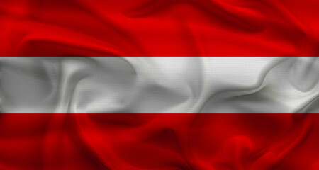 Obraz premium Austria flag with fabric texture. Realistic flag of Austria waving