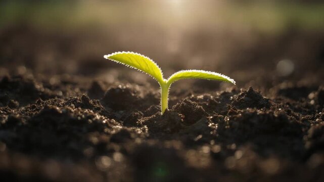 黒い肥沃な土から力強く芽吹く緑の双葉