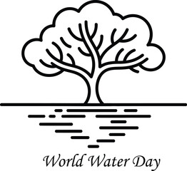 Tree and water line art World Water Day symbol representing conservation and ecology