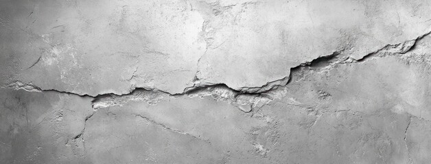Obraz premium weathered cracked concrete wall with jagged horizontal fissure, peeling plaster and rough texture conveying decay and abandonment