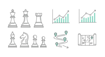 Chess Pieces and Business Graphs Icons Set. © ANAK