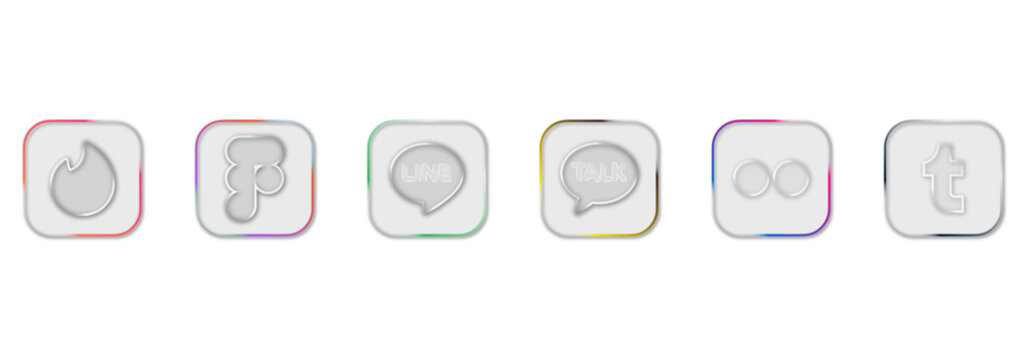 Black Minimalist Social Media App Icons Set - Tinder, Figma, Line, KakaoTalk, Flickr and Tumblr on White Background. Vector.ai