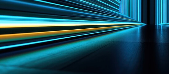 Dynamic blue and orange light trails creating a futuristic tunnel effect.