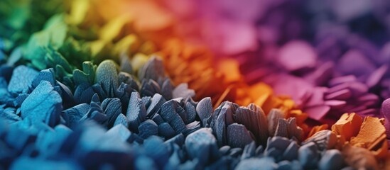Vibrant Rainbow Colored Crushed Stones and Rocks Abstract Background.