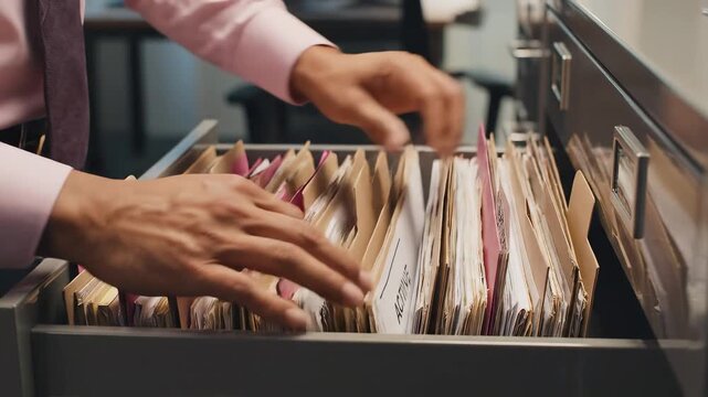 Person organizing files in a drawer
