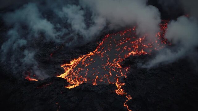 溶岩（マグマ）が冷え固まりながら流れる