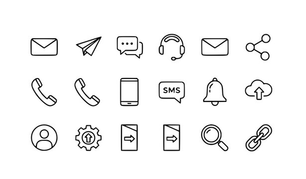 Classic Website UI Communication Line Icons Collection 64x64 Grid