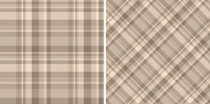 Seamless texture plaid of tartan fabric check with a vector pattern background textile. Set in coffee colors in mens flannel shirt styles.