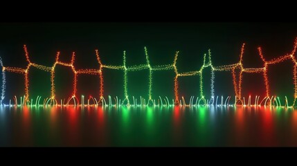 Vibrant abstract light pattern with colorful reflections on a dark surface.