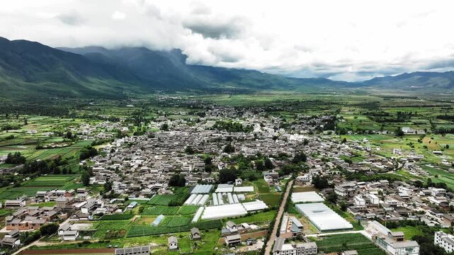 Baisha Ancient Town Lijiang - Aerial Valley Landscape with Mountains