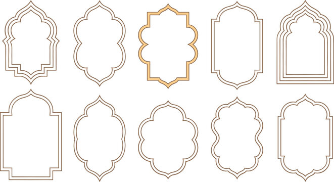 Ornamental decorative frame vector set with elegant vintage borders and Islamic style geometric shapes isolated on white background for invitations and branding