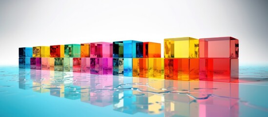 Colorful Cubes Reflecting on a Wet Surface - A Vibrant Display.