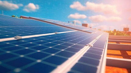 Close-up of Solar Panels on a Rooftop Under a Blue Sky.