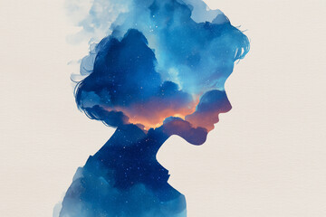 Digital watercolour human head silhouette