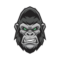 Gorilla Head Illustration with Angry Expression.
