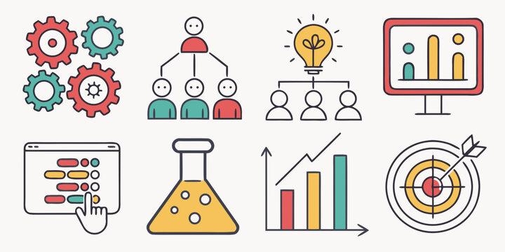 Collection of colorful icons representing innovation strategy and technology