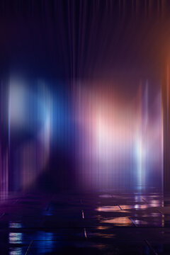Abstract neon scene background, rays, light effect. 3D rendering
