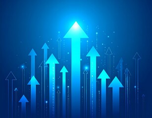 Upward arrows glowing in blue, representing growth, success, and forward movement