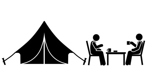 Simple stick figure camping in nature