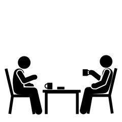 Relaxed stick figure enjoying coffee break