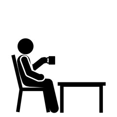 Stick figure drinking coffee in morning