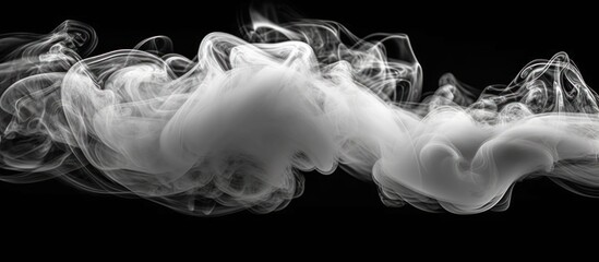 Abstract white smoke swirling and flowing against a solid black background.