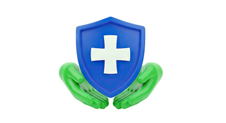 Obraz premium Hands Holding Health Shield with Cross Symbol