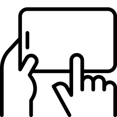hands holding mobile phone, finger touching blank screen signs