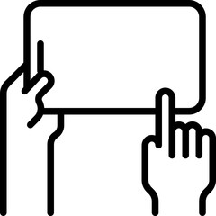 hand holding mobile phone, finger touching blank screen signs