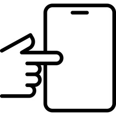 hand holding mobile phone, finger touching blank screen signs