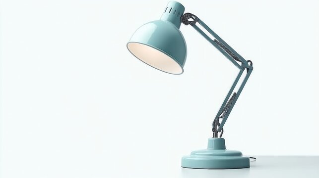 minimal mint adjustable desk lamp with swing arm casting soft warm light on a clean white surface, evoking calm focused mood