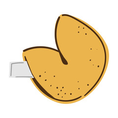 Fortune cookie illustration with paper message. Asian dessert and symbol of luck. This flat, graphic design with bold outlines is isolated
