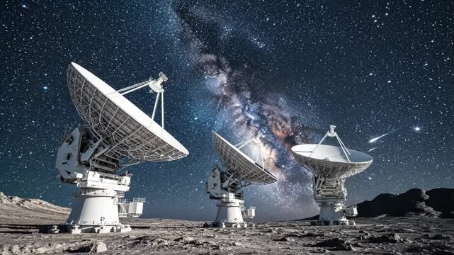 Radio telescopes under starry sky