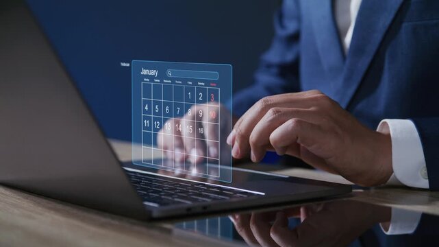 Business professional uses AI for digital file management, scheduling, and statistical analysis, improving workflow and productivity through smart tools.