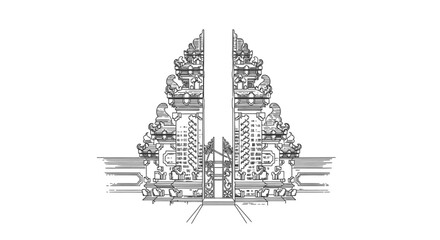 Ancient Temple Gates Illustration Detailed Architecture.