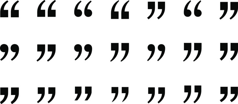 Black quotation mark and apostrophe icon set in multiple modern styles, solid vector punctuation symbols isolated on light background for typography use