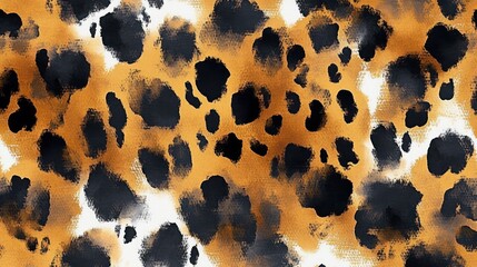 bold watercolor leopard spots on warm orange background with black splotches and white highlights, energetic and stylish animal print texture