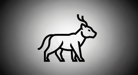 Fototapeta premium Black outline minimalist deer icon with antlers. Simple graphic illustration of a forest animal symbol on a gradient background.