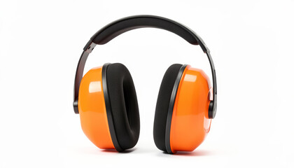 Orange industrial earmuffs for hearing protection in loud environments, preventing damage