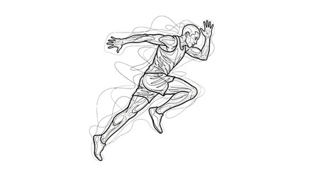 Obraz premium Dynamic male runner in sprint sketch illustration. Athletic man in motion, speed, and fitness concept.