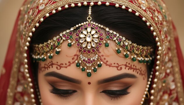 A Young Pakistani bride with tradional jewlery 