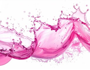 Flowing, dynamic magenta water splash against white