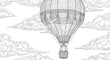 Vintage Hot Air Balloon Illustration Flying High 1. © Surya