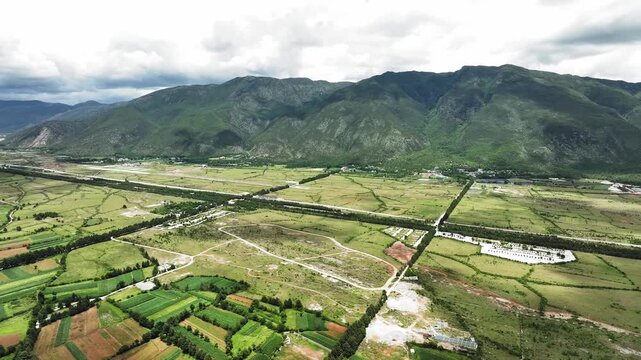 Baisha Valley Aerial View - Lijiang Yunnan Farmland and Mountains